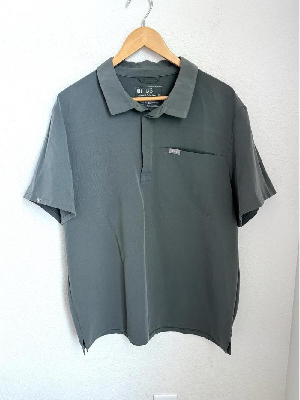 Figs Men’s Sz XL Gray Technical Collection Lima Polo Scrub Top Short Sleeve